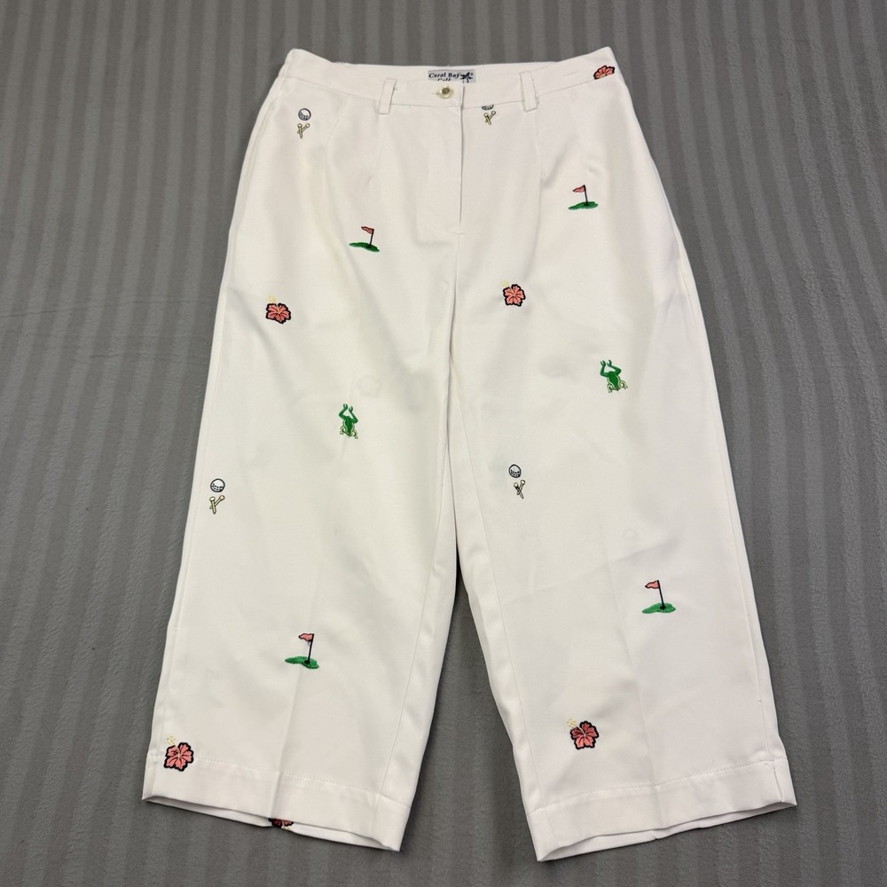 Coral Bay Women's Golf Flat Front Embroidered Shorts Palm Trees Golf Club Size4P